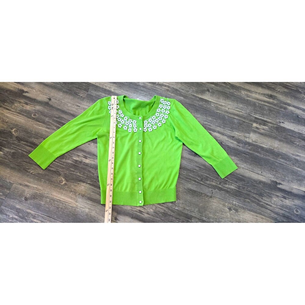 kate spade new york Green/White Knit Beaded Cardigan Sweater Round Neck M
